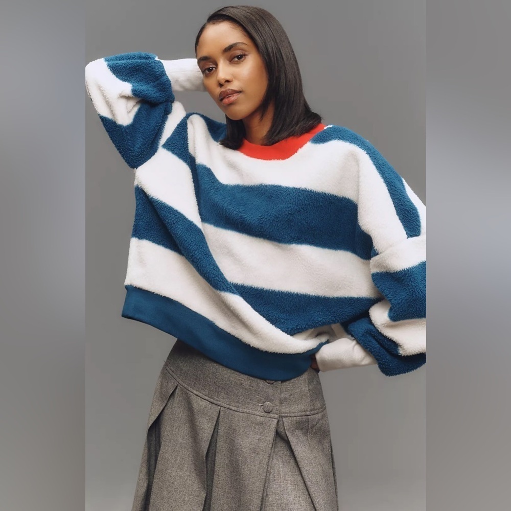 NWT Size XS (P2P 24") - Maeve Cotton Sherpa Fleece Stripe Sweater